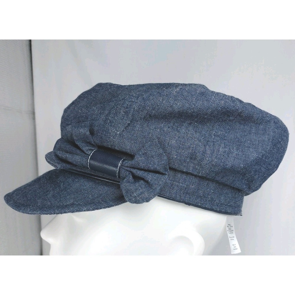 Indigo‎ Soul Newsboy Cap Hat Womens Blue Cotton Chambray Elastic Back OSFM